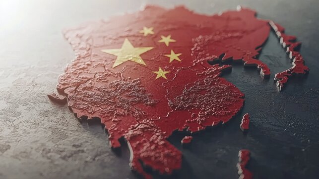 Embossed map of China with flag pattern - Powered by Adobe