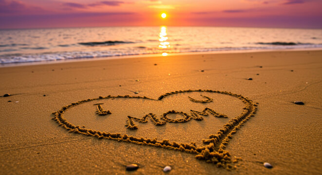 Sand heart message sunset beach