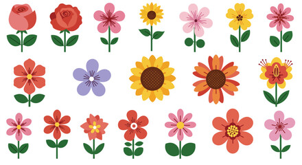 Stylized Cartoon Flower Collection – Vibrant and Playful Floral Illustrations for Kids, Decor, and Graphic Projects