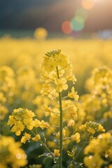 Obraz premium Vibrant Yellow Canola Flowers in a Sunlit Field