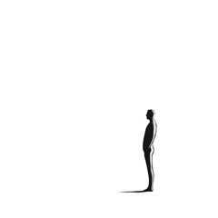 Sleek silhouette of a standing man in profile on a white background in a minimalist design style copy space