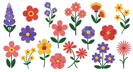 Stylized Cartoon Flower Collection – Vibrant and Playful Floral Illustrations for Kids, Decor, and Graphic Projects