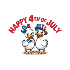 Happy ducks dressed for the happy 4th of July with text, bright and joyful American holiday theme vector illustration design