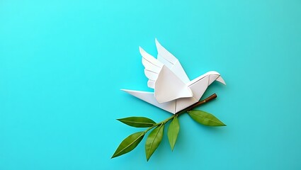 A paper dove and olive branch symbolize peace.