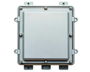 Durable waterproof electrical junction box for outdoor use on a transparent background