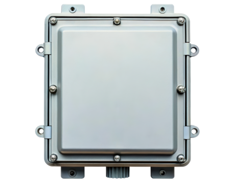 Durable waterproof electrical junction box for outdoor use on a transparent background