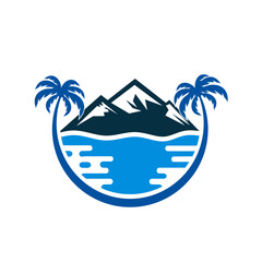 Mountain with coastal view in blue color vector logo