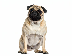 Obraz premium Curious Pug Dog Adorable Tilted Head Portrait, Isolated on White