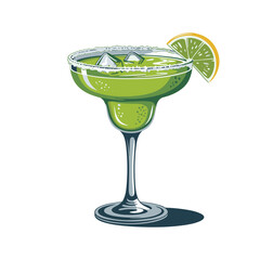 Classic margarita cocktail with lime wedge, perfect for beach or fiesta-themed vector designs
