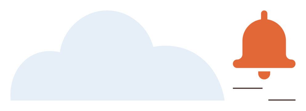 Blue cloud beside orange notification bell with motion lines conveys alerts, updates, and connectivity. Ideal for communication, cloud storage, data sharing, notifications, digital tools, reminders