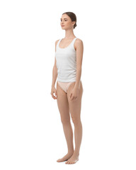 Fototapeta premium Woman wearing beautiful underwear on white background