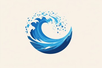 Aquatic Emblem: Circular Blue Wave Badge with Abstract Liquid Splashes for Nature and Surf Culture