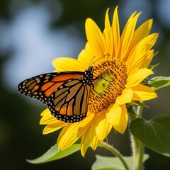 Naklejka premium butterfly on a yellow flower