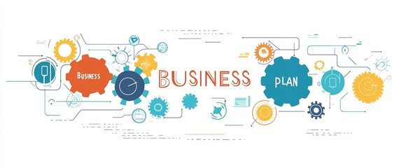 Interconnected gears represent a business plan, showcasing strategic planning and workflow