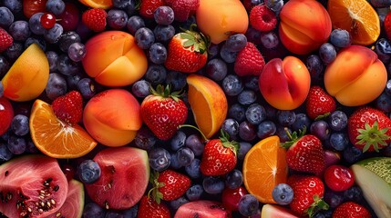 Obraz premium close up of a summer fruits, colorful fruits background, fruit wallpaper