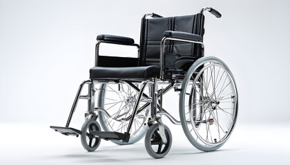 Fototapeta premium Empty wheelchair isolated on white background. Healthcare, medical support concept. Physical therapy, rehabilitation, accessibility, mobility