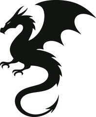 Elegant Winged Dragon Silhouette - Fantasy Clipart Design