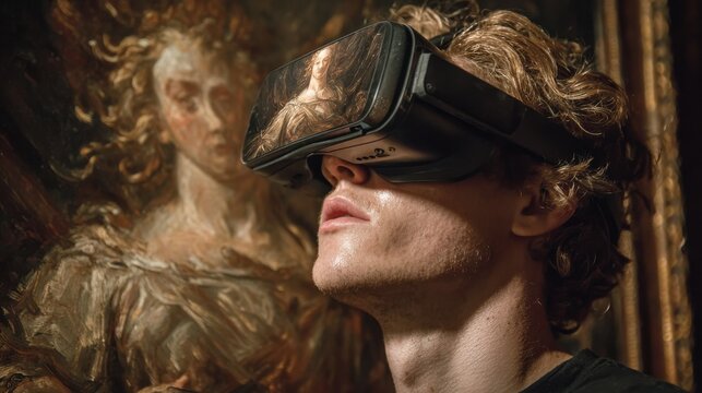 VR Headset with Holographic Mentor : Home digital art engage with a holographic mentor in vr environment - Powered by Adobe