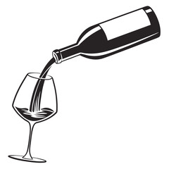 Wine bottle pouring into elegant wine glass illustration