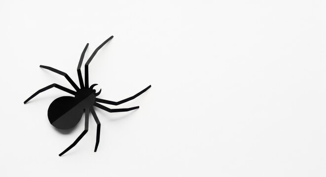 Paper silhouette of a black spider on a white background. Scary minimal Halloween decoration for a greeting card. Halloween holiday. - Powered by Adobe