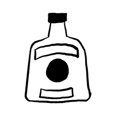 Ketchup Bottle Vector Illustration. Simple Doodle for Condiment, Sauce, Food, and Fast Food Concepts. Hand-Drawn Style Black and White