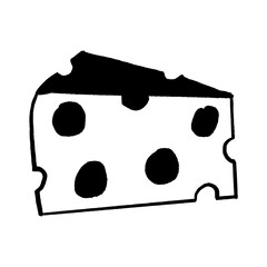 Cheese Slice Vector Illustration Hand-Drawn Style Black and White. Simple Doodle for Dairy, Food, Snack, and Cooking Concepts