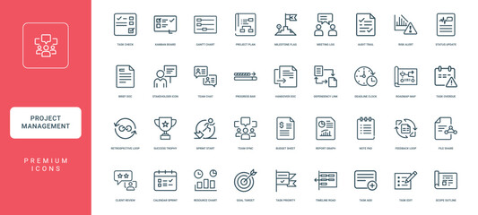 project management collection linear icons concepts tools