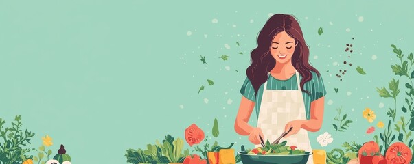 Eat healthy food for good wellness health concept. Woman cooking a fresh salad with organic vegetables,  a nutritious lifestyle., Generative AI