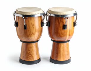 Wooden Conga Drums Pair of Natural Skin Percussion Instruments