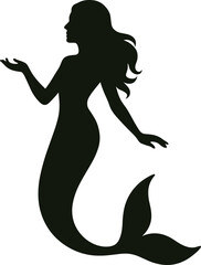 Obraz premium Long-Haired Mermaid Silhouette Vector - Fantasy Sea Art