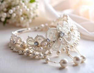 Elegant Pearl and Rhinestone Lace Hair Accessory Firefly Design