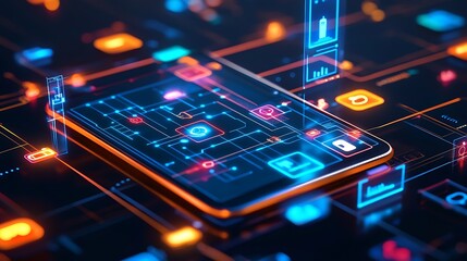 Digital Network: Smartphone Interface, Futuristic Technology