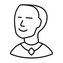 Earl man with medallion thin line icon, city museum concept. Vector graphics. Royal person face sign on white background, style mobile or design.