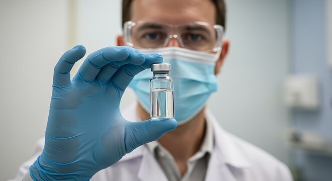 With an emphasis on safety and precision, a researcher in laboratory attire examines a scientific sample, underscoring advancements in drug discovery and the meticulous nature of medical science