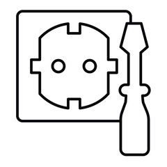 Screwdriver with socket thin line icon, electrician service concept. Vector graphics. Socket for electrical plug, repair sign on white background, style mobile or design.