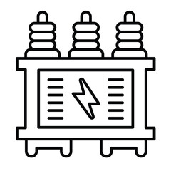 High voltage transformer box thin line icon, electrician service concept. Vector graphics. Electrical safety, lightning sign on white background, style mobile or design.
