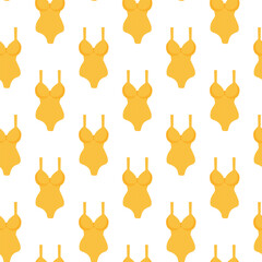 Seamless pattern. Summer woman yellow swimsuit. Beach swimwear. Vector flat illustration.