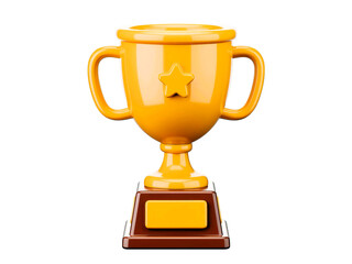 Shiny Yellow Cartoon Trophy with Star and Blank Plaque, 3D Render isolated on transparent background