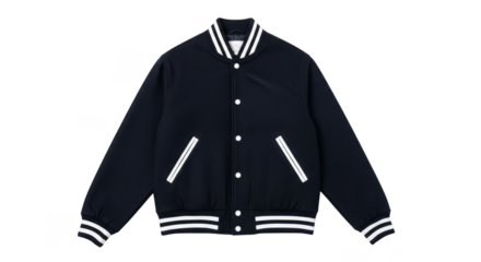 Navy Blue Varsity Jacket With White Stripes