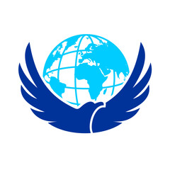 Eagle spread wing with globe in the behind vector logo