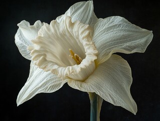 A macro shot capturing the delicate trumpet shape of a daffodil, fine textures visible