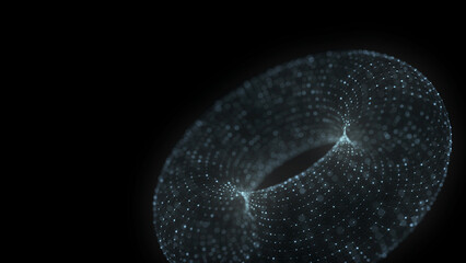 Technology blue torus with connecting dots and lines. Digital abstract network structure. 3D rendering.