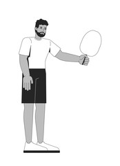 Bearded black man holding cotton candy treat 2D line character. Summer mood. African american guy standing with sweet snack isolated vector ink outline person. Monochromatic spot illustration