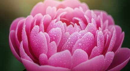 Obraz premium Close up of a pink peony flower showcasing water droplets perfect for beauty and floral design projects