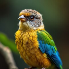 Fototapeta premium Vibrant yellow and blue bird showcasing detailed plumage perfect for nature and wildlife publications
