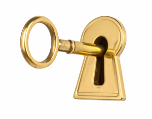 Key positioned on a black background emphasizing the concept of access, security, and unlocking possibilities in everyday life isolate on transparent background PNG