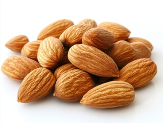 A mix of walnuts and almonds on a clean white background