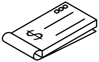 Checkbook simple line drawing icon, isometric illustration of traditional payment method and financial documentation, black and white