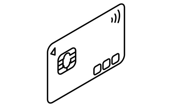 Credit card simple line drawing icon, isometric illustration of payment method and finance, black and white