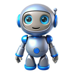 Friendly Silver Blue Robot 3 D Render Standing isolated on a transparent background image